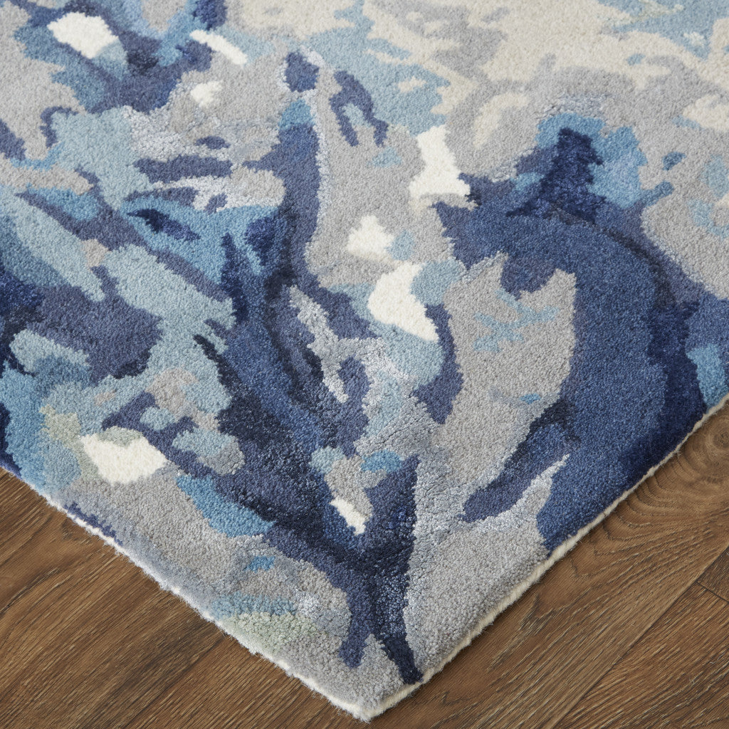 8' X 10' Blue Wool Floral Tufted Handmade Area Rug