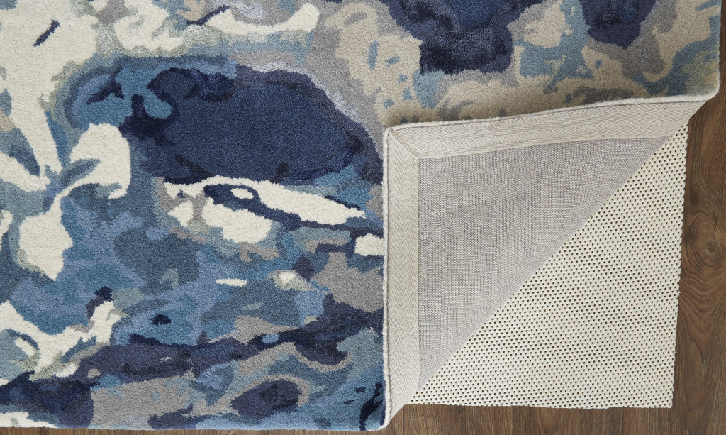 8' X 10' Blue Wool Floral Tufted Handmade Area Rug