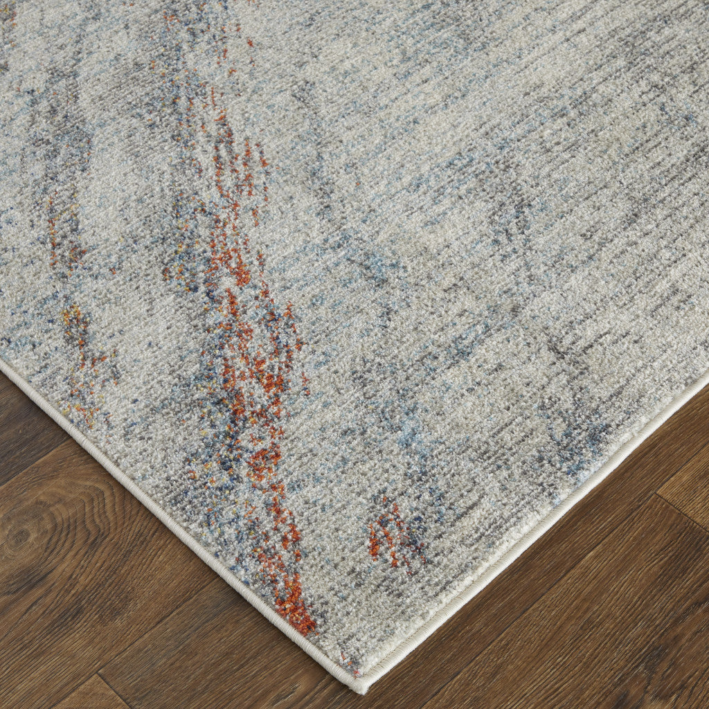 3' X 5' Ivory Orange And Blue Abstract Power Loom Stain Resistant Area Rug