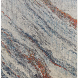 3' X 5' Ivory Orange And Blue Abstract Power Loom Stain Resistant Area Rug