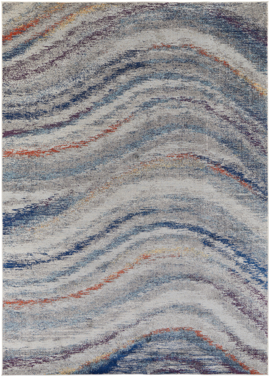 3' X 5' Blue Gray And Orange Abstract Power Loom Stain Resistant Area Rug