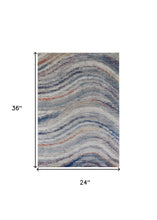 3' X 5' Blue Gray And Orange Abstract Power Loom Stain Resistant Area Rug