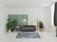 3' X 5' Blue And Ivory Abstract Power Loom Distressed Stain Resistant Area Rug