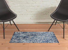 3' X 5' Blue And Ivory Abstract Power Loom Distressed Stain Resistant Area Rug