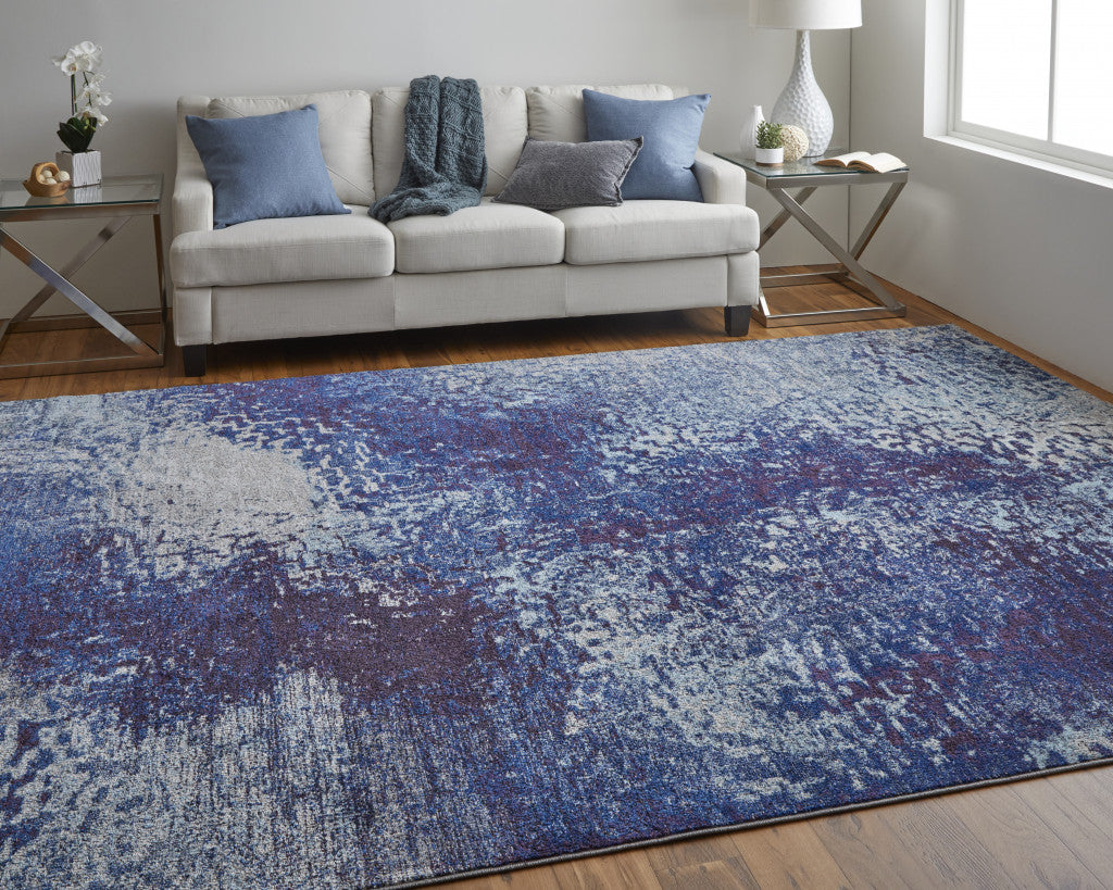 3' X 5' Blue Purple And Ivory Abstract Power Loom Stain Resistant Area Rug