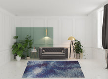 3' X 5' Blue Purple And Ivory Abstract Power Loom Stain Resistant Area Rug