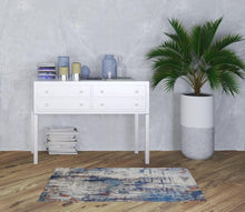 3' X 5' Ivory And Blue Abstract Power Loom Distressed Stain Resistant Area Rug