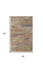 Tan And Blue Wool Abstract Tufted Handmade Stain Resistant Area Rug - 4' x 6'