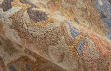 Tan And Blue Wool Abstract Tufted Handmade Stain Resistant Area Rug - 4' x 6'