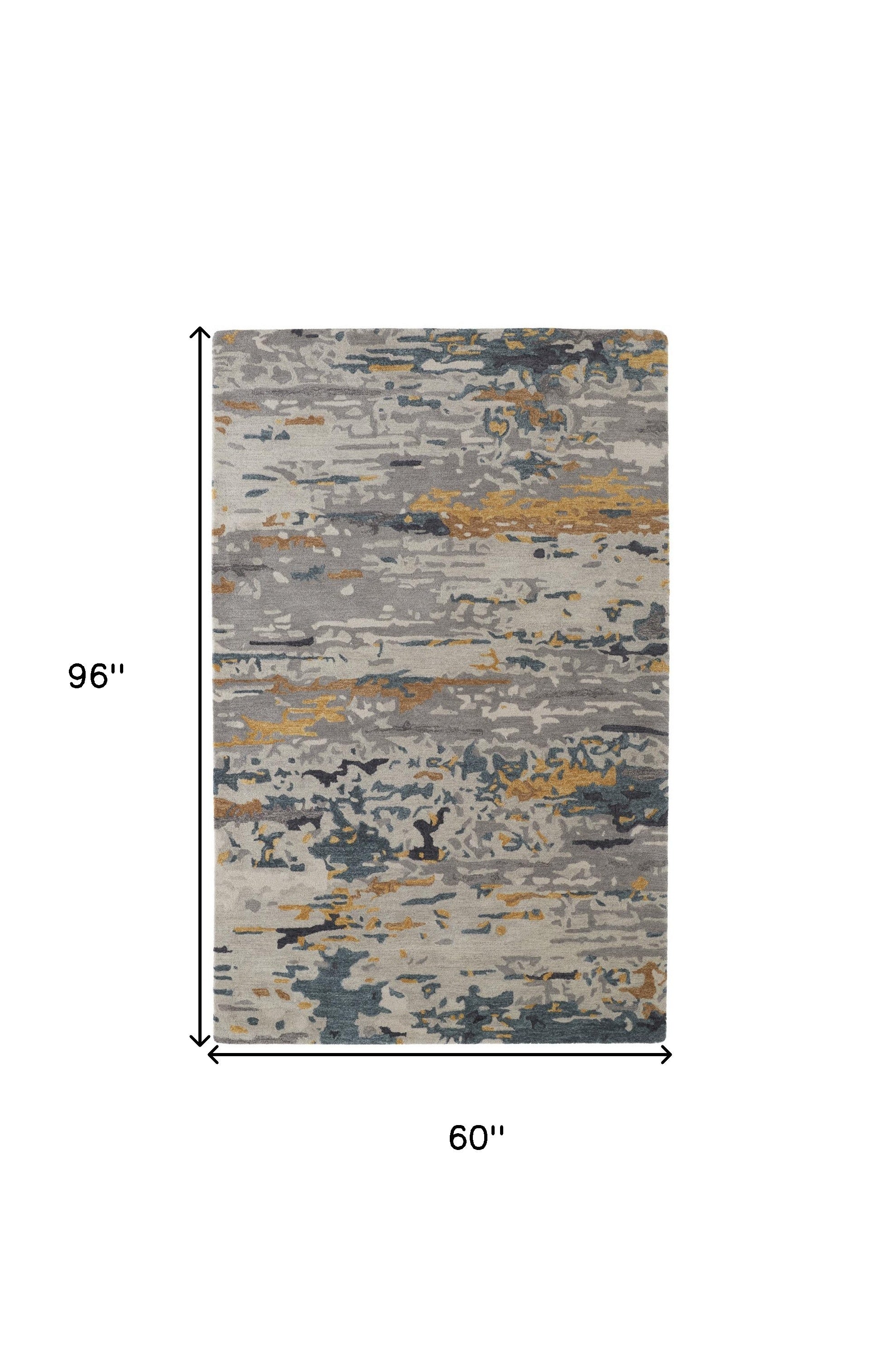 Tan And Blue Wool Abstract Tufted Handmade Stain Resistant Area Rug - 4' x 6'