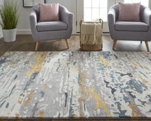 Tan And Blue Wool Abstract Tufted Handmade Stain Resistant Area Rug - 4' x 6'