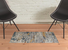 Tan And Blue Wool Abstract Tufted Handmade Stain Resistant Area Rug - 4' x 6'