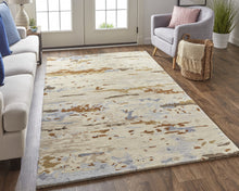 Tan And Blue Wool Abstract Tufted Handmade Stain Resistant Area Rug - 4' x 6'