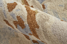 4' X 6' Tan And Blue Wool Abstract Tufted Handmade Stain Resistant Area Rug