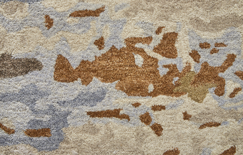 4' X 6' Tan And Blue Wool Abstract Tufted Handmade Stain Resistant Area Rug