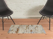 Tan And Blue Wool Abstract Tufted Handmade Stain Resistant Area Rug - 4' x 6'