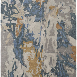 4' X 6' Gray Blue And Gold Wool Abstract Tufted Handmade Stain Resistant Area Rug