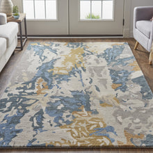 4' X 6' Gray Blue And Gold Wool Abstract Tufted Handmade Stain Resistant Area Rug