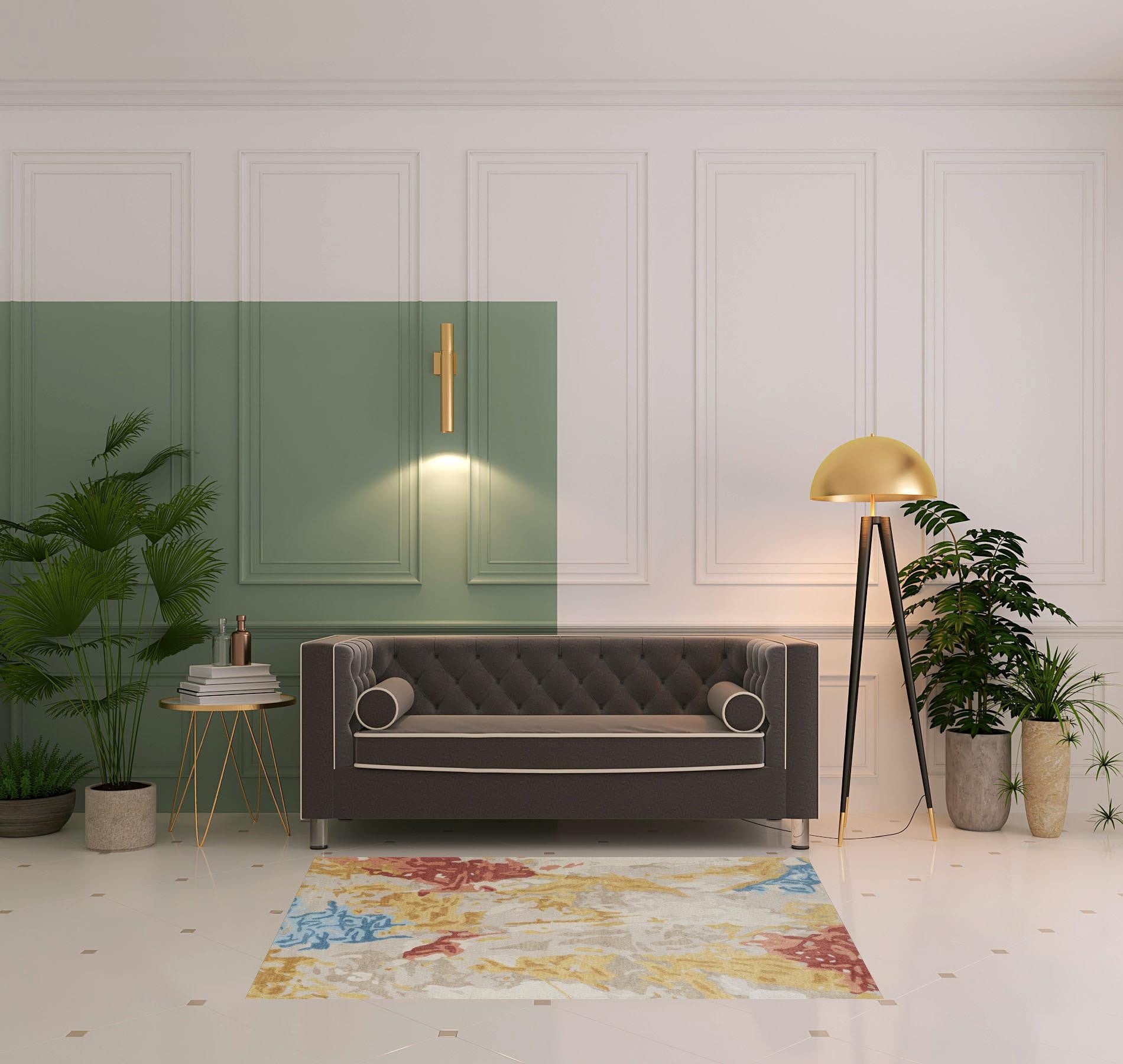 4' X 6' Ivory Yellow And Blue Wool Abstract Tufted Handmade Stain Resistant Area Rug