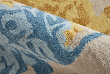 4' X 6' Ivory Yellow And Blue Wool Abstract Tufted Handmade Stain Resistant Area Rug