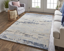Blue Gray And Ivory Wool Abstract Tufted Handmade Stain Resistant Area Rug - 4' x 6'