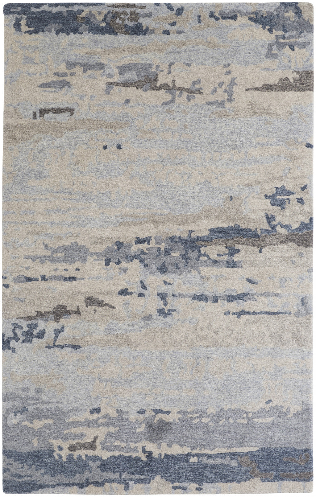 Blue Gray And Ivory Wool Abstract Tufted Handmade Stain Resistant Area Rug - 4' x 6'