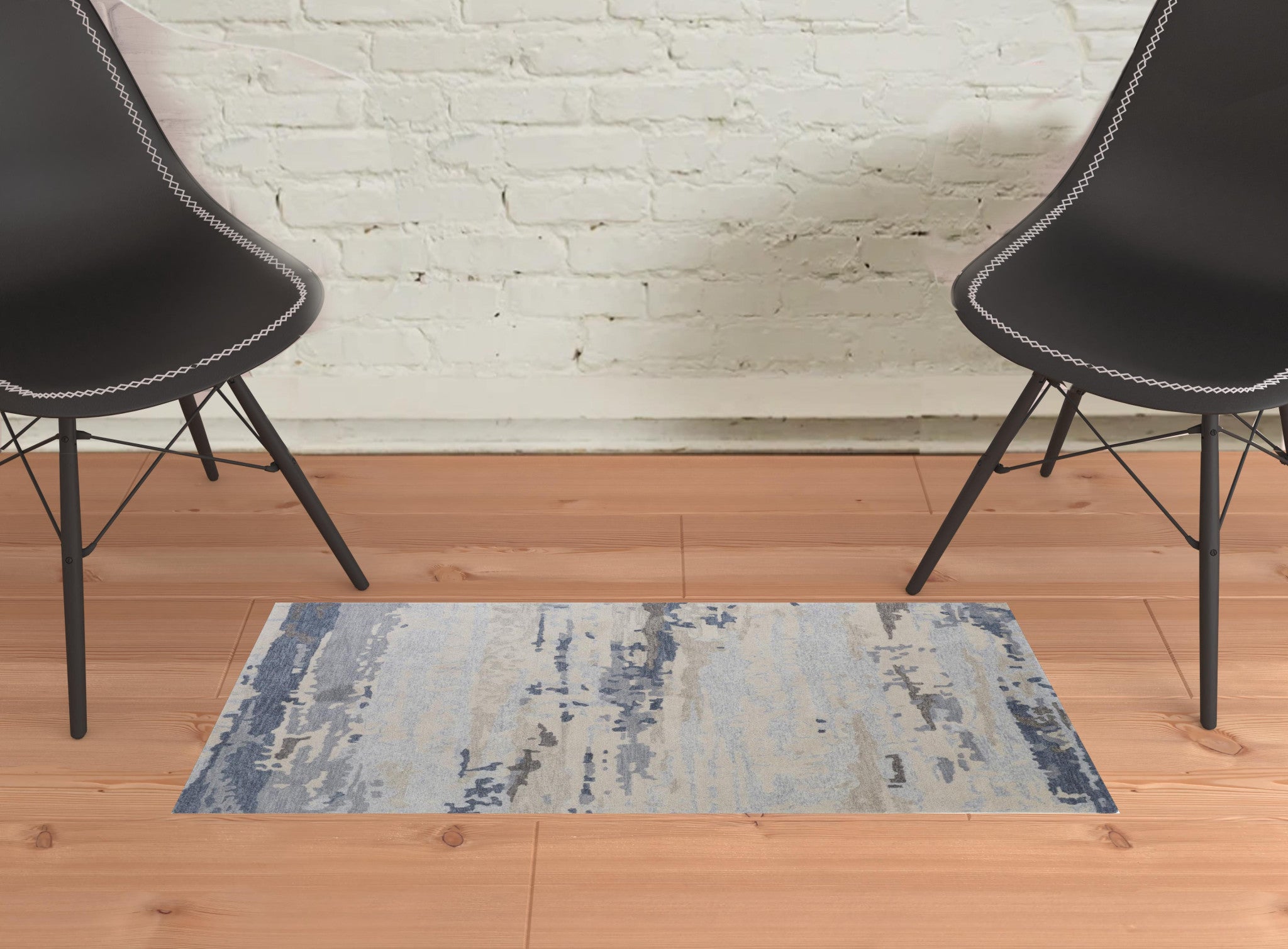 Blue Gray And Ivory Wool Abstract Tufted Handmade Stain Resistant Area Rug - 4' x 6'