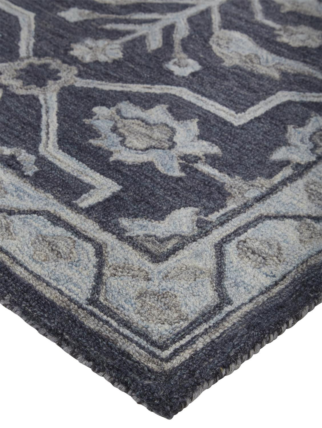 4' X 6' Blue And Gray Wool Floral Tufted Handmade Stain Resistant Area Rug