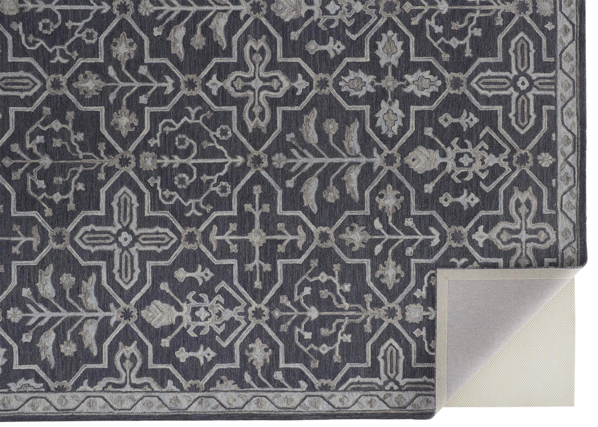 4' X 6' Blue And Gray Wool Floral Tufted Handmade Stain Resistant Area Rug
