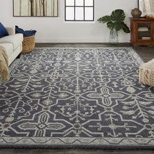 4' X 6' Blue And Gray Wool Floral Tufted Handmade Stain Resistant Area Rug