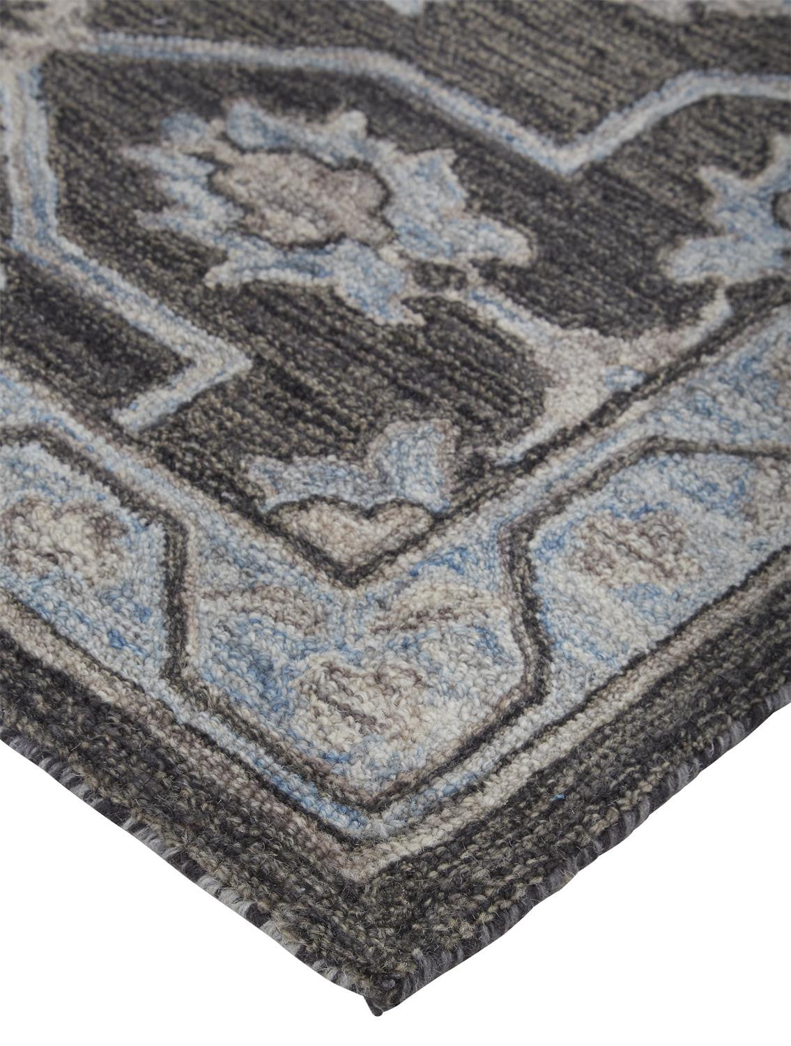 4' X 6' Blue And Gray Wool Floral Tufted Handmade Stain Resistant Area Rug