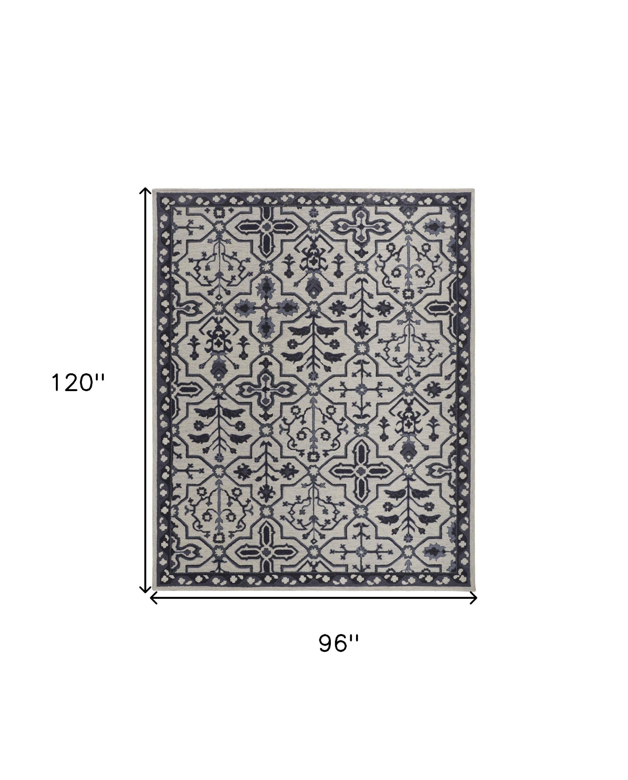 4' X 6' Blue And Gray Wool Floral Tufted Handmade Stain Resistant Area Rug
