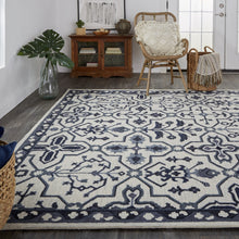 4' X 6' Blue And Gray Wool Floral Tufted Handmade Stain Resistant Area Rug