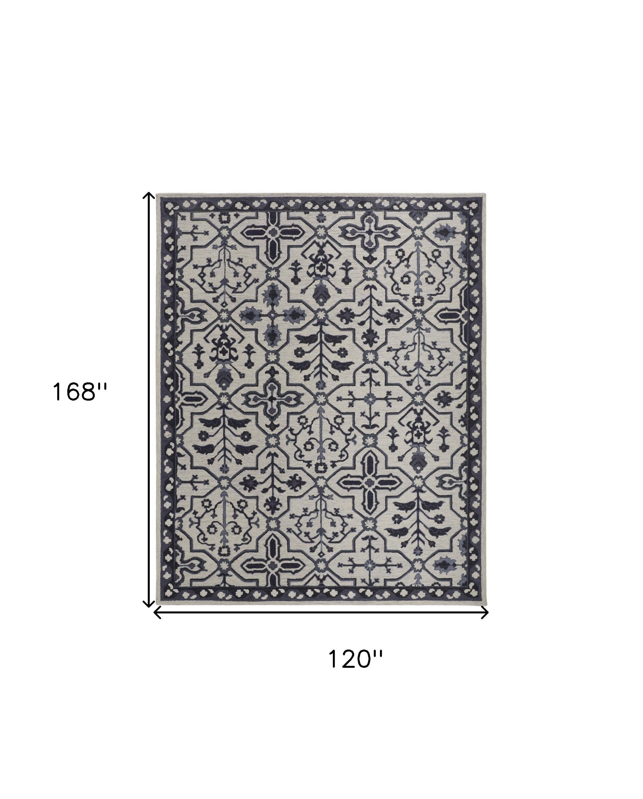 4' X 6' Blue And Gray Wool Floral Tufted Handmade Stain Resistant Area Rug