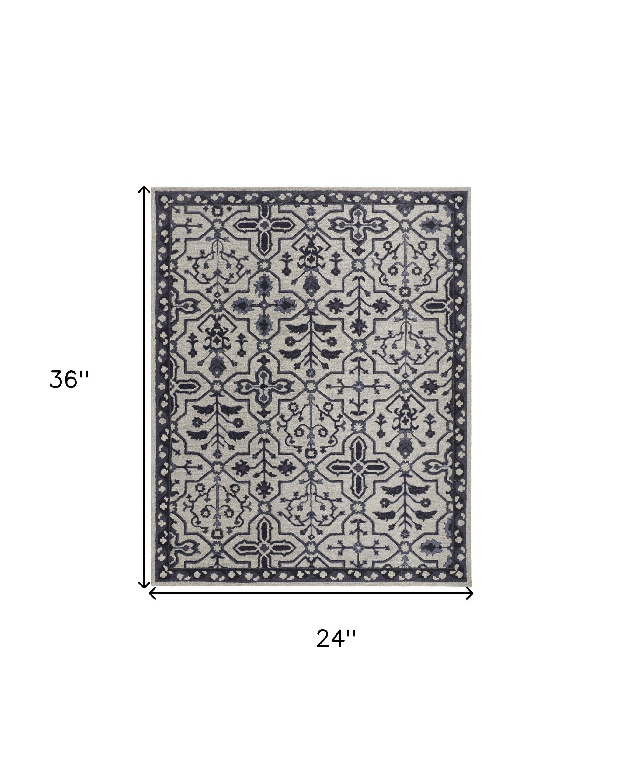 4' X 6' Blue And Gray Wool Floral Tufted Handmade Stain Resistant Area Rug