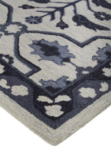 4' X 6' Blue And Gray Wool Floral Tufted Handmade Stain Resistant Area Rug