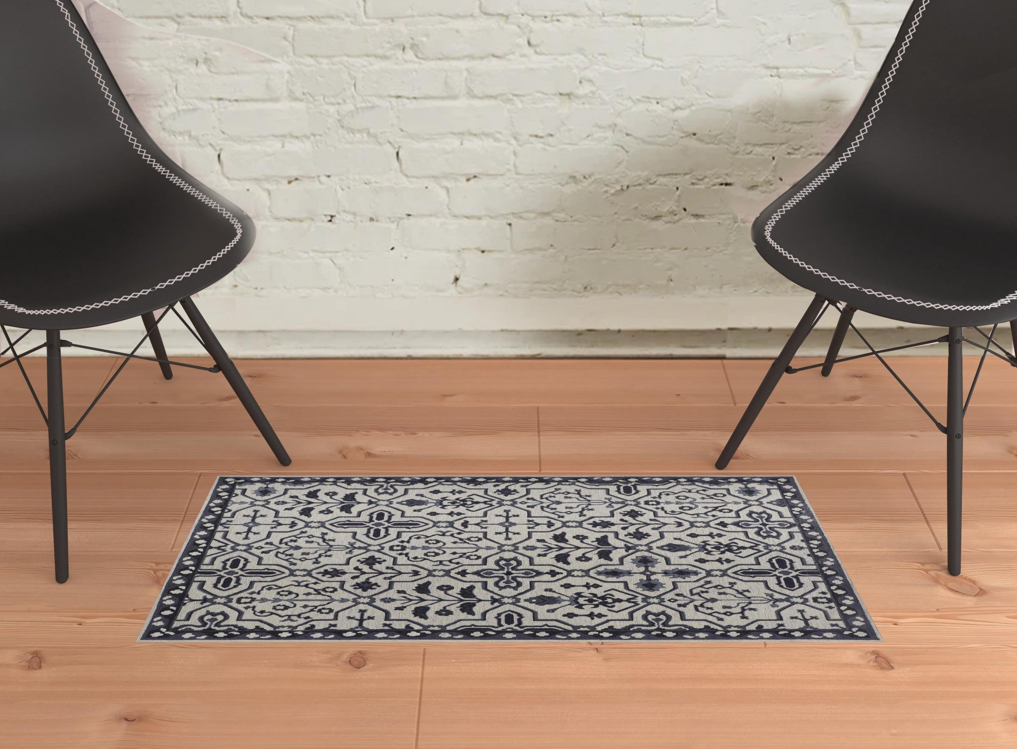 4' X 6' Blue And Gray Wool Floral Tufted Handmade Stain Resistant Area Rug