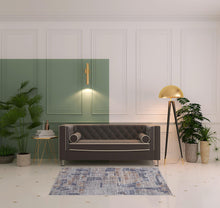 4' X 6' Blue Gray And Orange Geometric Power Loom Stain Resistant Area Rug