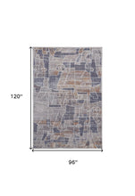 4' X 6' Blue Gray And Orange Geometric Power Loom Stain Resistant Area Rug