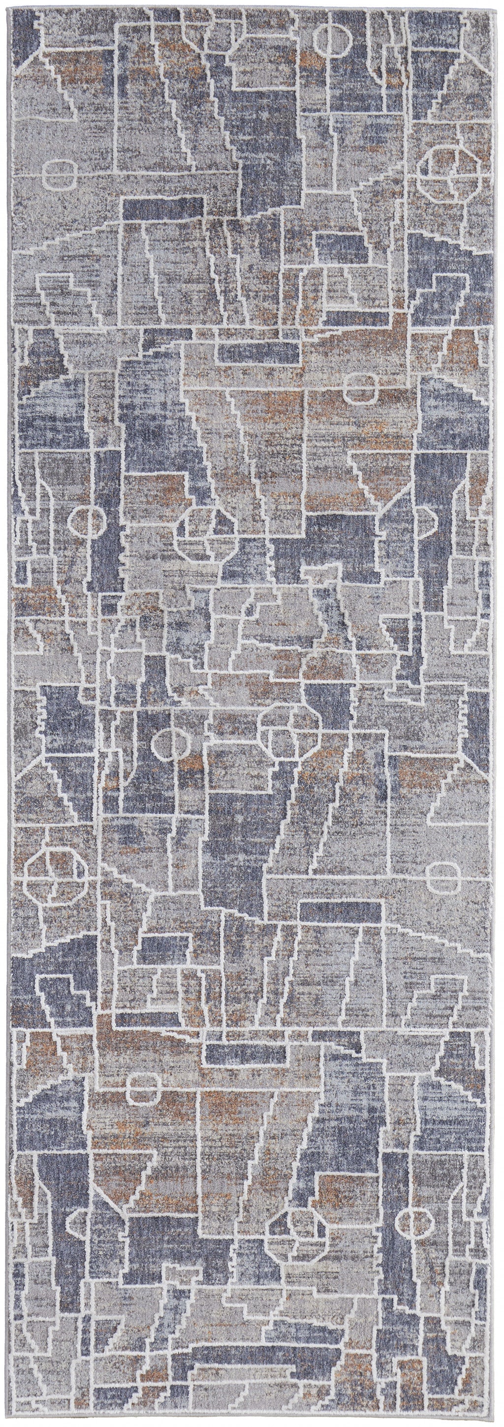 4' X 6' Blue Gray And Orange Geometric Power Loom Stain Resistant Area Rug