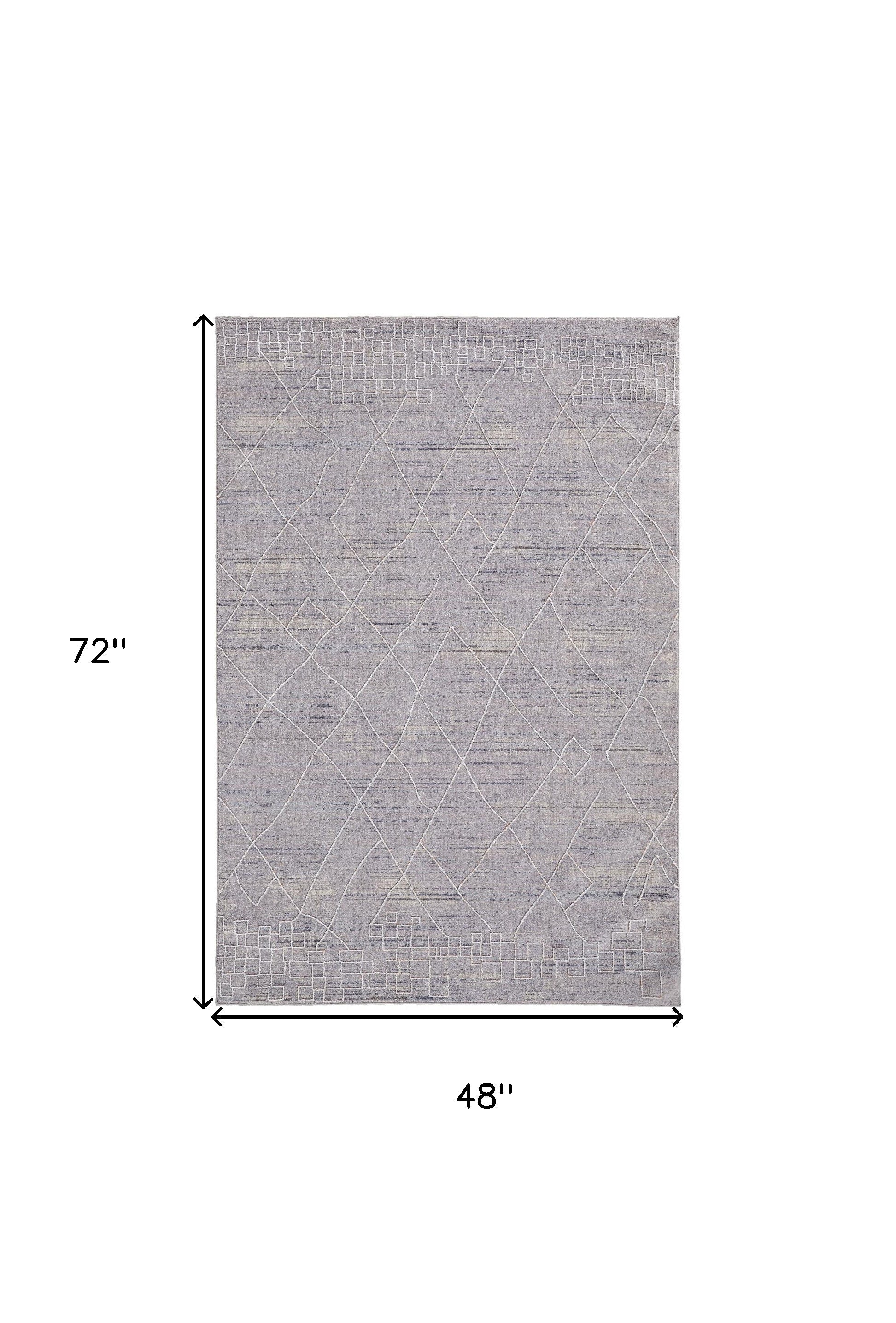 4' X 6' Gray Striped Power Loom Distressed Stain Resistant Area Rug