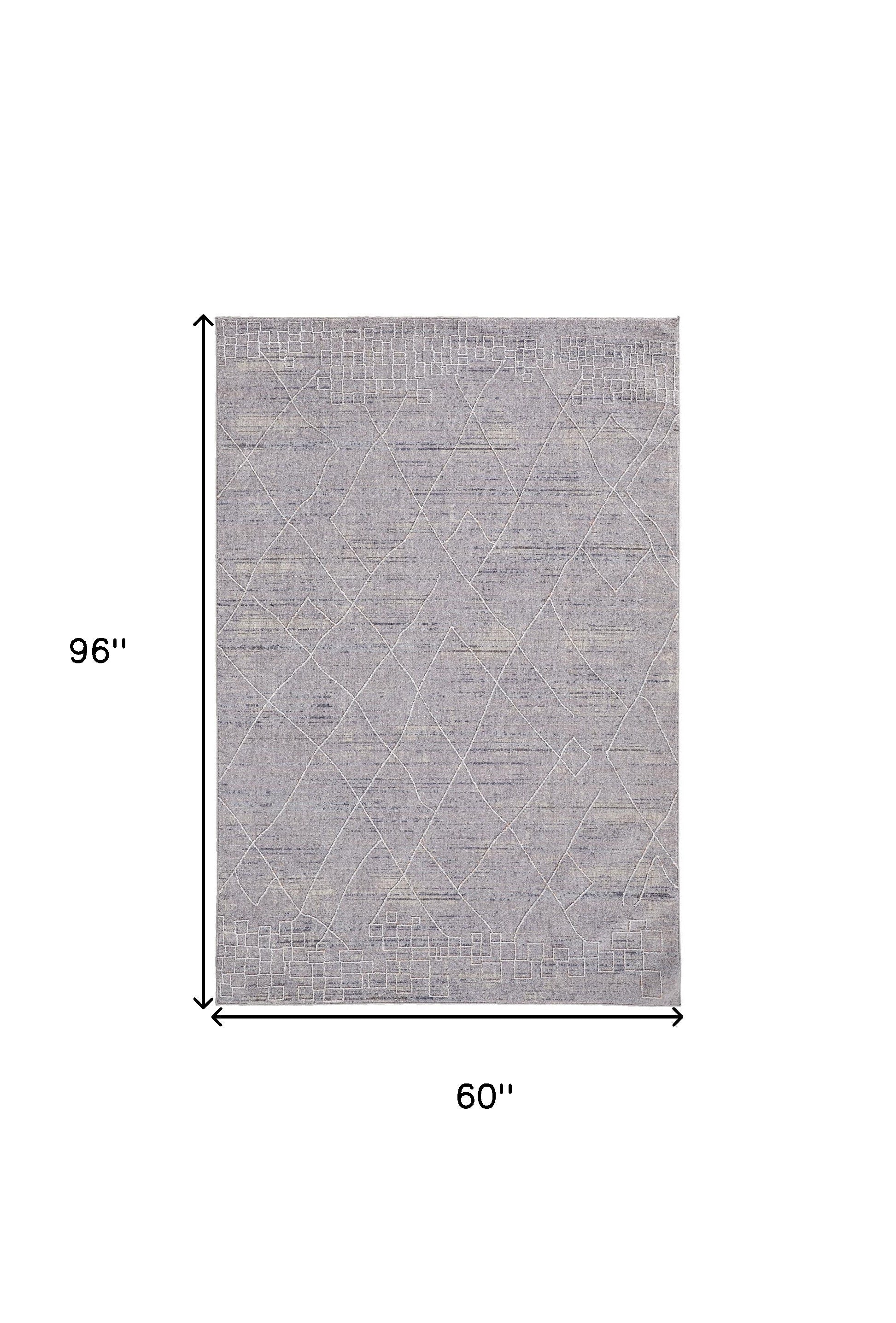 4' X 6' Gray Striped Power Loom Distressed Stain Resistant Area Rug