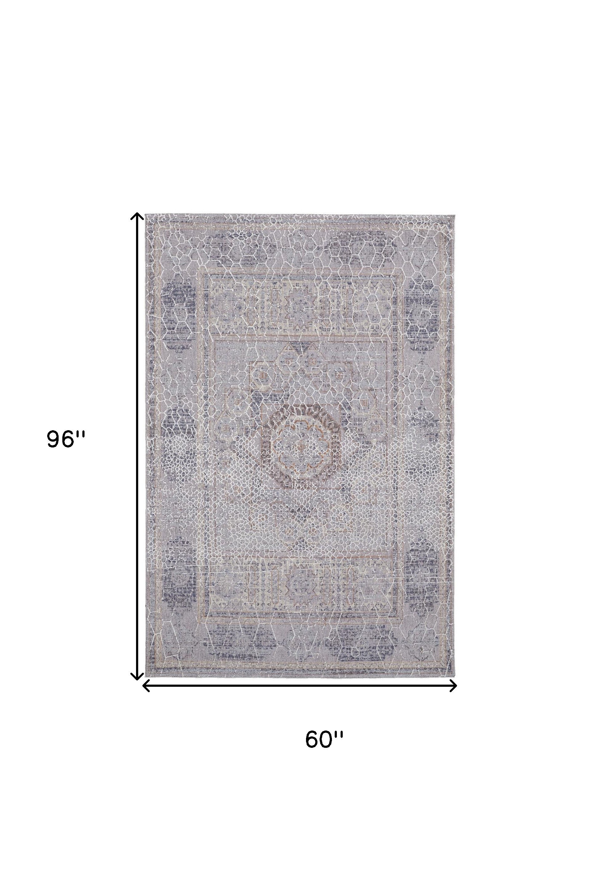 4' X 6' Gray And Ivory Floral Power Loom Distressed Stain Resistant Area Rug