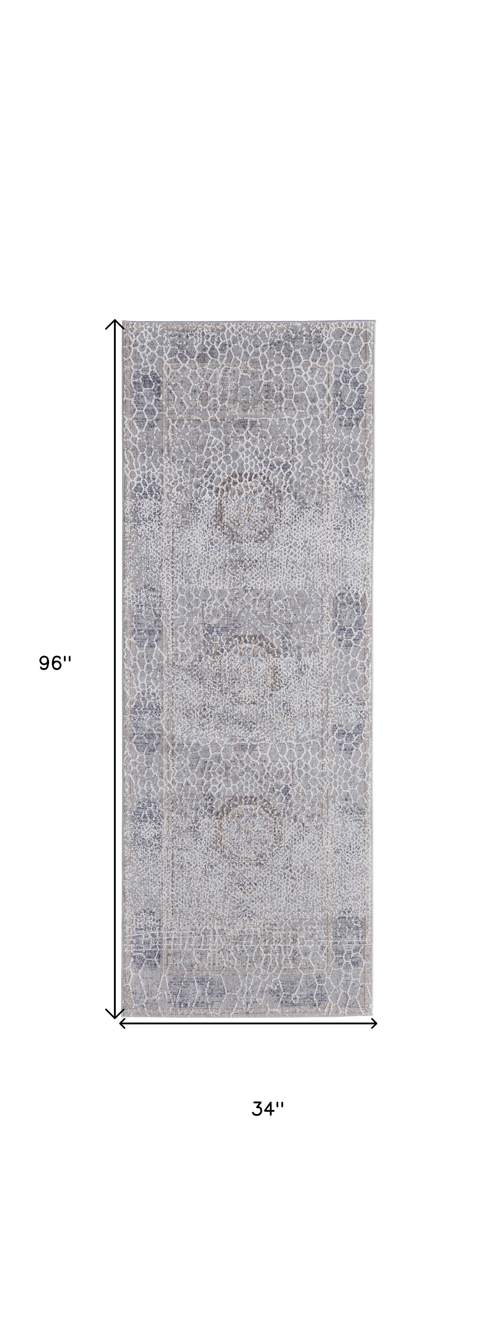 4' X 6' Gray And Ivory Floral Power Loom Distressed Stain Resistant Area Rug