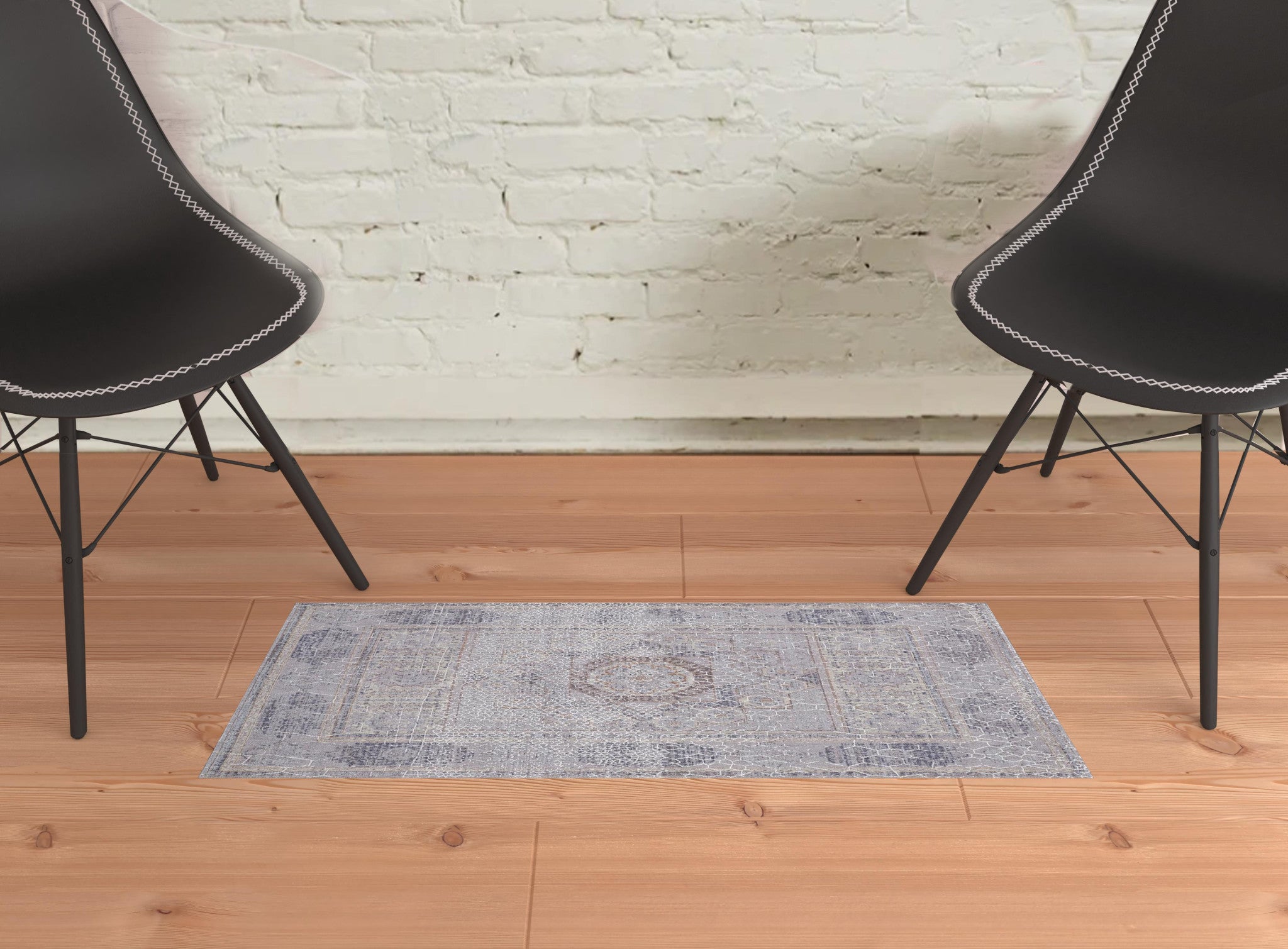 4' X 6' Gray And Ivory Floral Power Loom Distressed Stain Resistant Area Rug