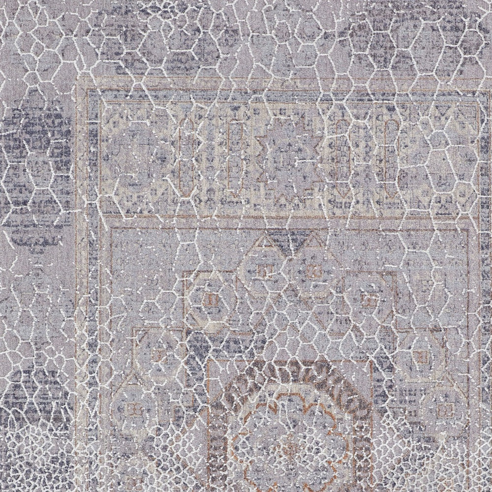 4' X 6' Gray And Ivory Floral Power Loom Distressed Stain Resistant Area Rug