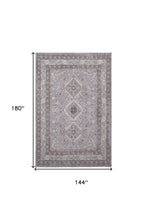 4' X 6' Gray Orange And Ivory Floral Power Loom Stain Resistant Area Rug