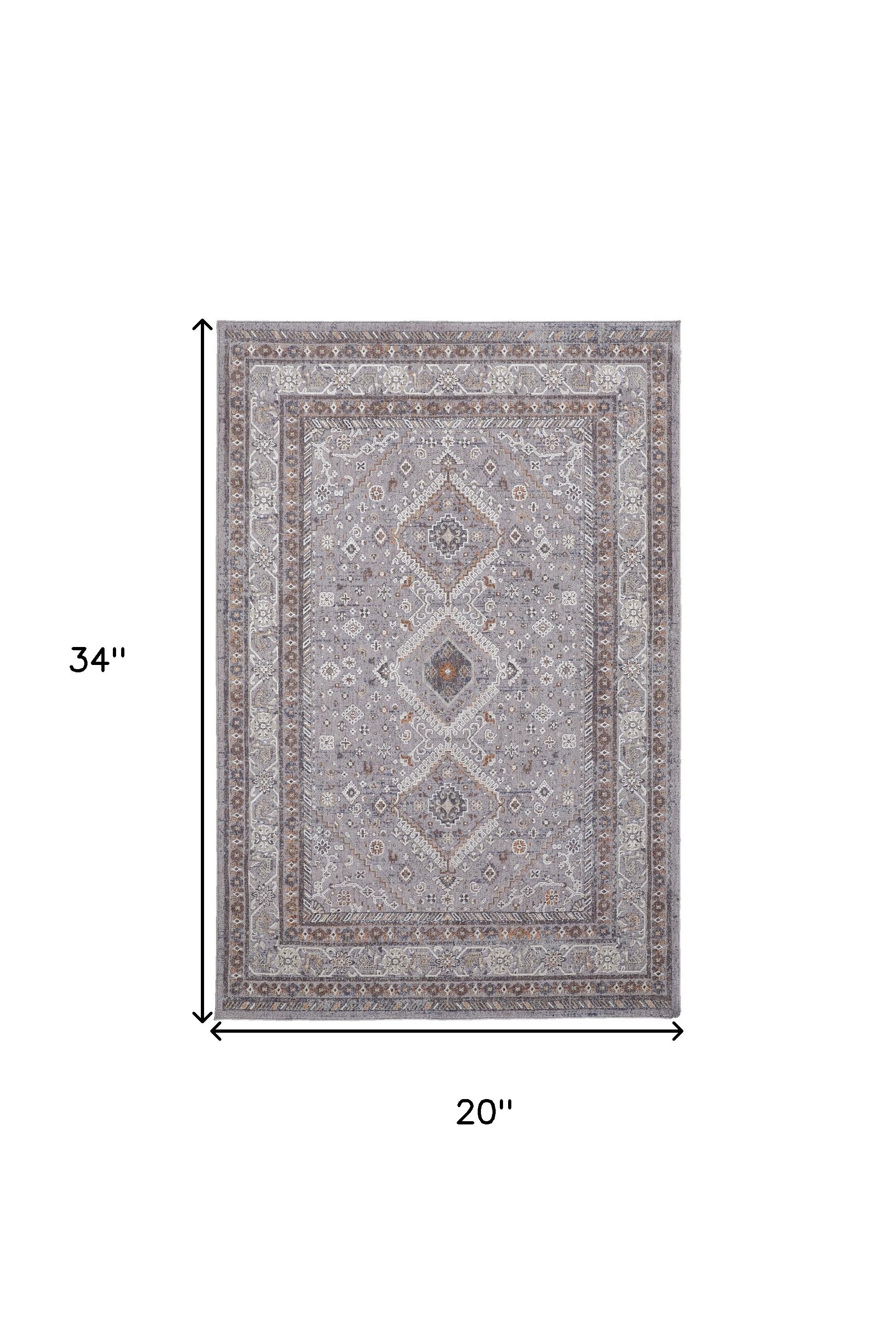 4' X 6' Gray Orange And Ivory Floral Power Loom Stain Resistant Area Rug