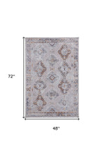 4' X 6' Gray Orange And Blue Geometric Power Loom Distressed Stain Resistant Area Rug