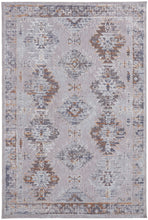 4' X 6' Gray Orange And Blue Geometric Power Loom Distressed Stain Resistant Area Rug